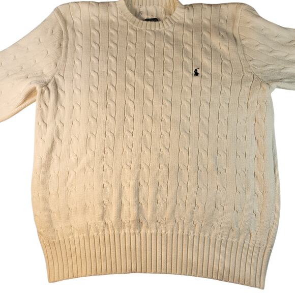 Vintage 80s90s Ralph Lauren Polo Cable Knit Sweater Crewneck White LG? - Picture 2 of 5